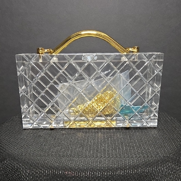 Handbags - Elegant Clear Acrylic Clutch with Gold Accents